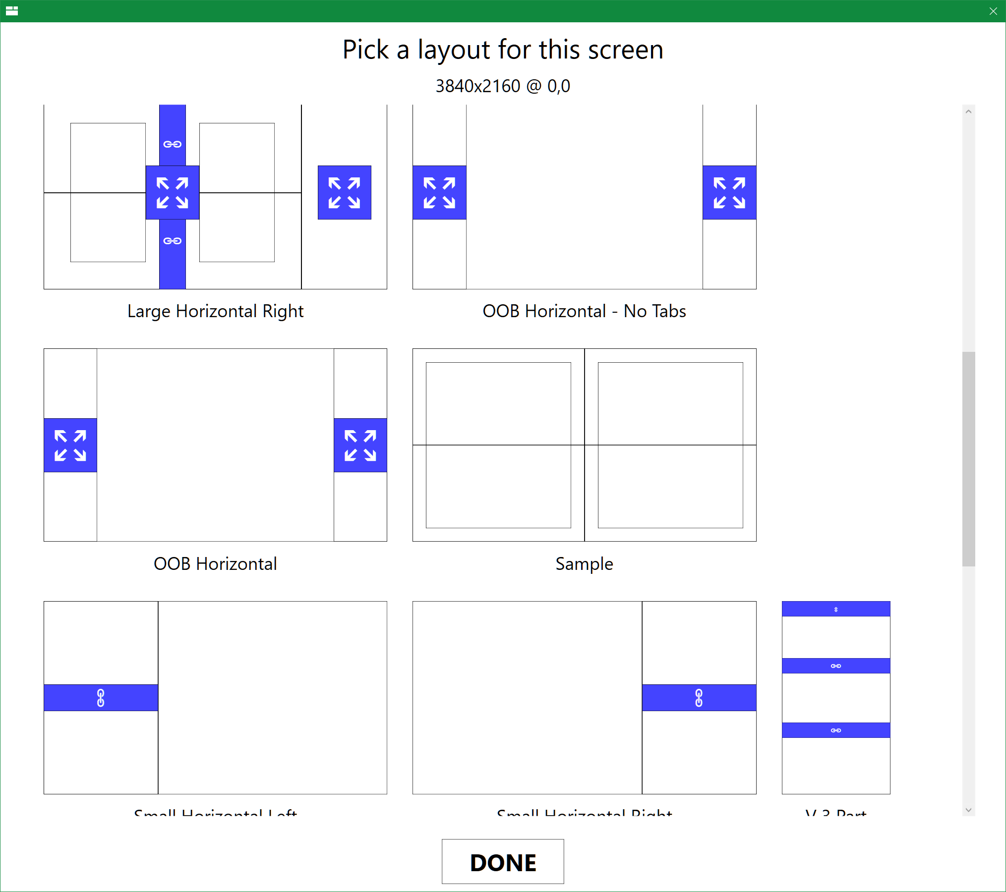 Select Layout window